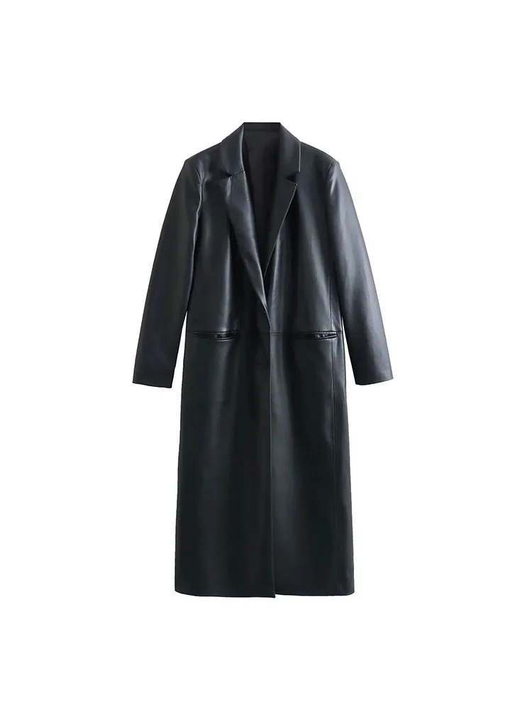 

Куртка женская длинная из искусственной кожи, на осень/зиму