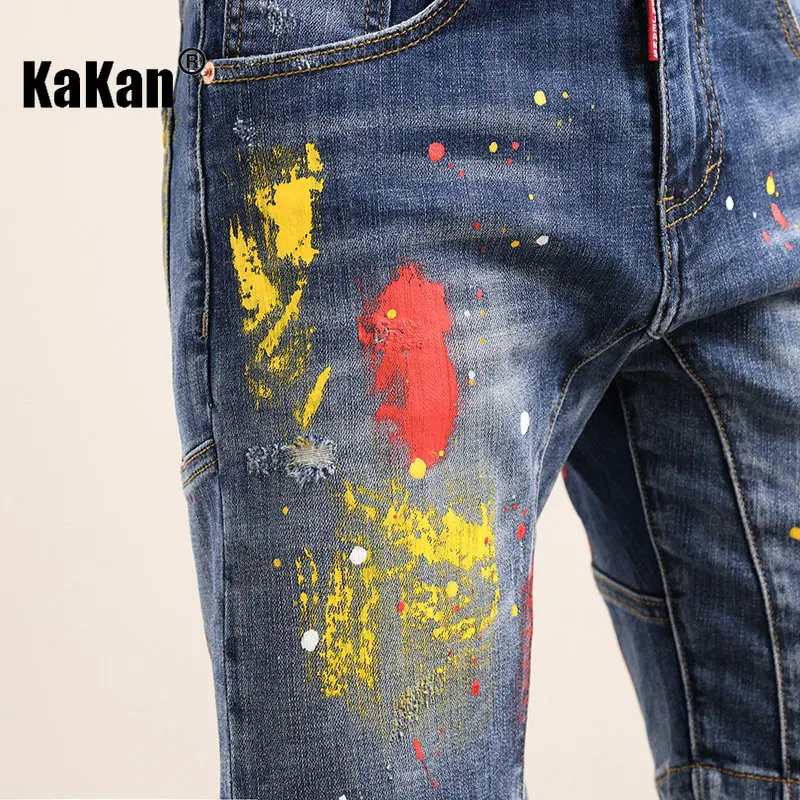 Kakan - New Painted Personalized Street Shorts Jeans for Men, American High Street Heavy Industry Jeans K018-266
