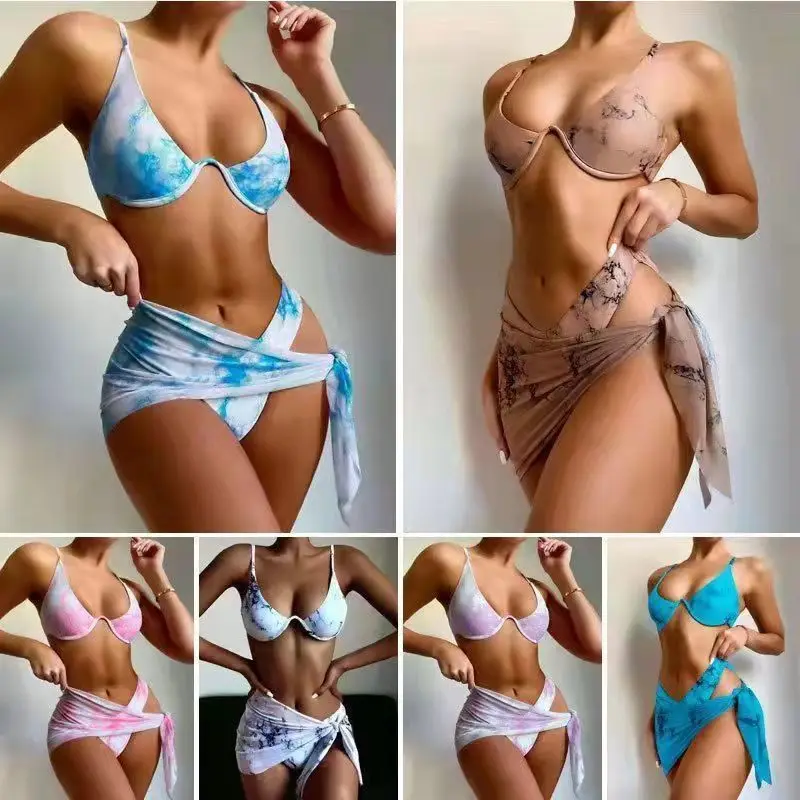 

2022 Sexy Bikinis Solid Push Up Bikinie Swimsuit Female Swimwear Women Biquini 3 Piece Bathing Suit Bra And Panty Set Brazilian