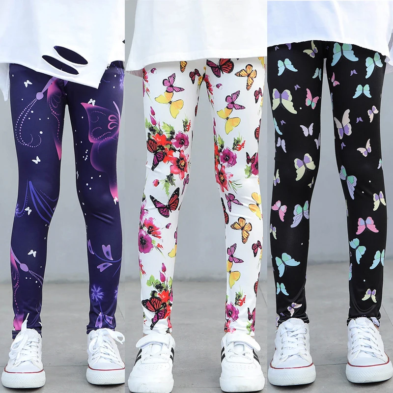 Girls' Leggings Spring and Autumn Thin Children's Stretch Printed Pants Korean   Summer Clothes