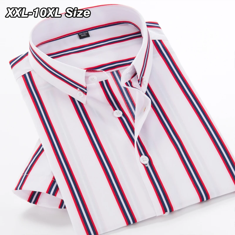 7XL 8XL 9XL10XL Men's Short Sleeve Shirt Plus Size Summer Thin Stripe Business Loose Casual Top Dress Fashion Brand Clothing