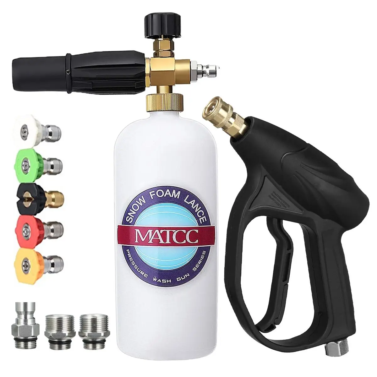 

MATCC 200Bar Snow Foam Gun With 1/4" Quick Release M22-14mm Inlet Foam Lance Car Washer Pressure Washer Gun Soap Lance Sprayer