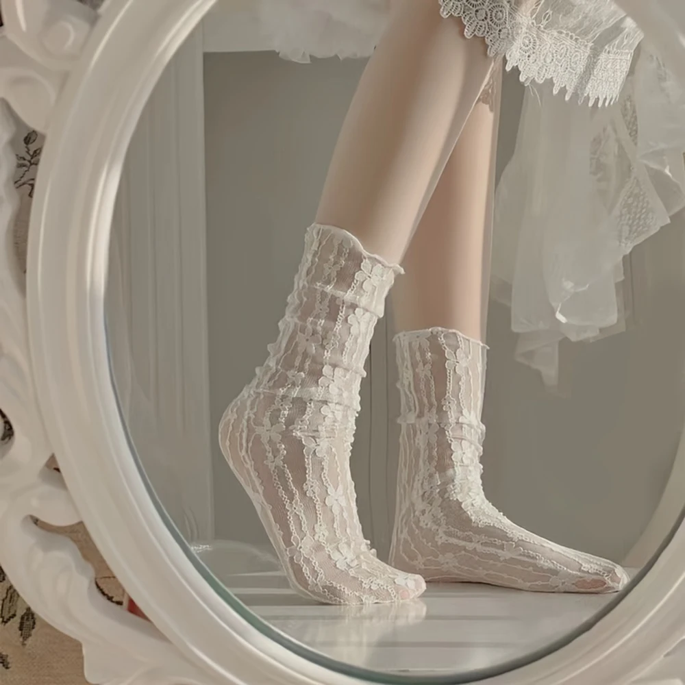 Носки женские кружевные прозрачные пикантные модные тонкие однотонные мягкие