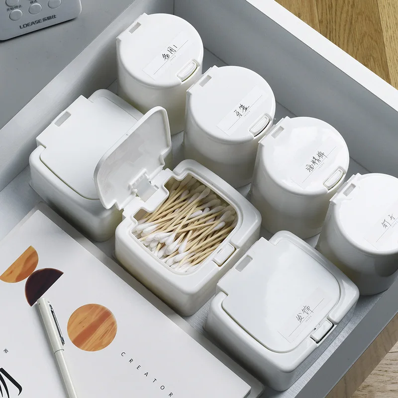 

Mini Storage Box With Lid Desktop Plastic Cotton Swab Box Storage Bucket Dust-Proof Small Object Pop-Up Type Finishing Box