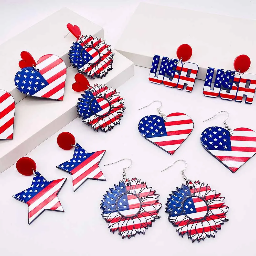 Красные белые синие акриловые серьги с американским флагом Подсолнухи