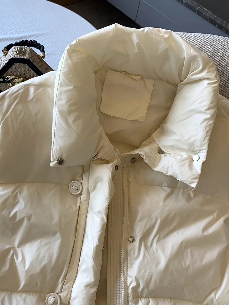 Короткий корейский жилет на белом утином пуху маленький женский черный пуховик