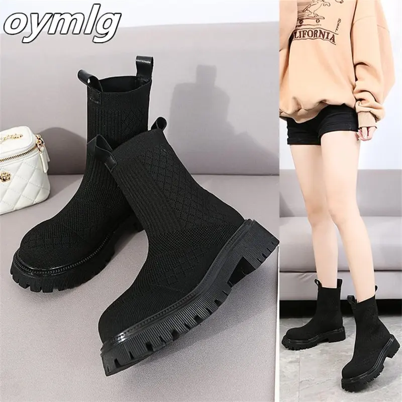 Autumn 2022 New thin socks and boots Flying woven boots women thick soled women's shoes Casual short boots Women