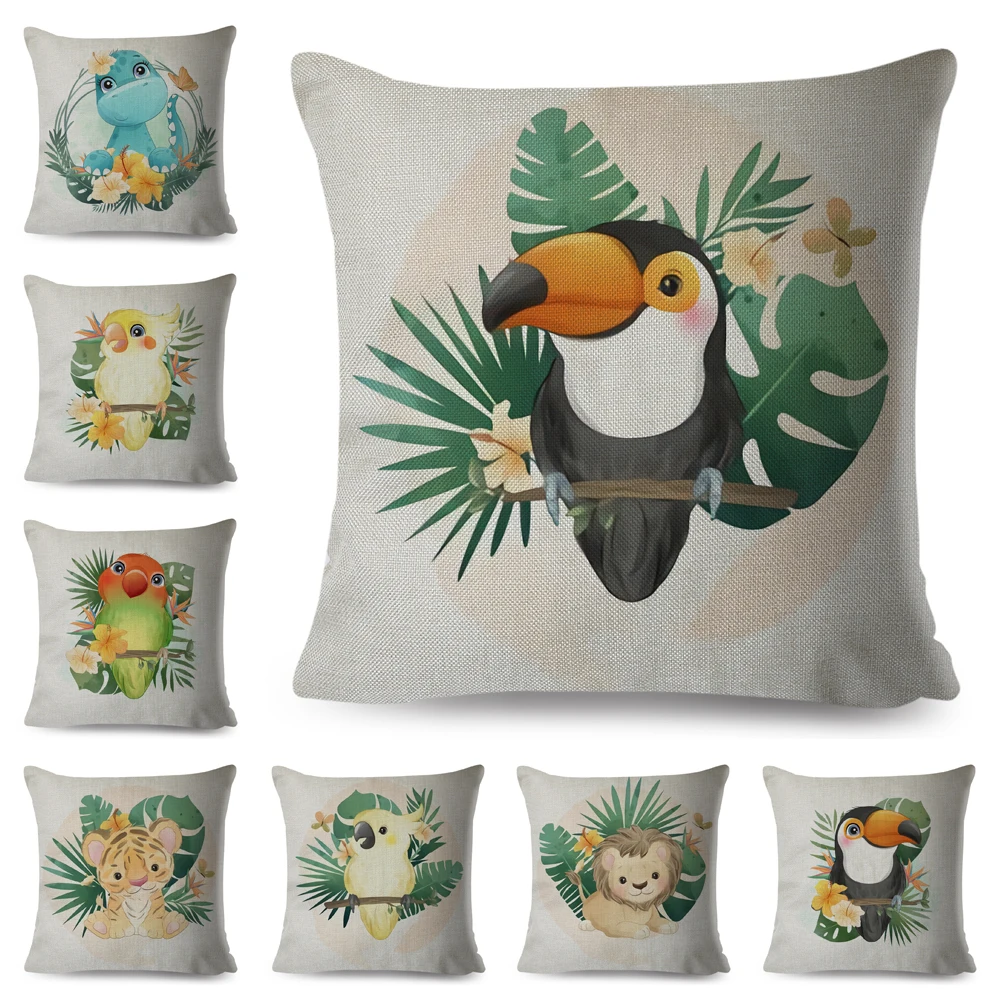 

Cartoon Bird and Leaves Pillow Case Decor Cute Flower Animal Cushion Cover for Children Room Sofa Car Polyester Pillowcase 45x45