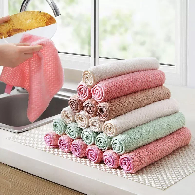 

Microfiber Kitchen Towel Absorbent Dish Cloth Non-stick Oil Washing Kitchen Rag Household Tableware Cleaning Wiping Tools