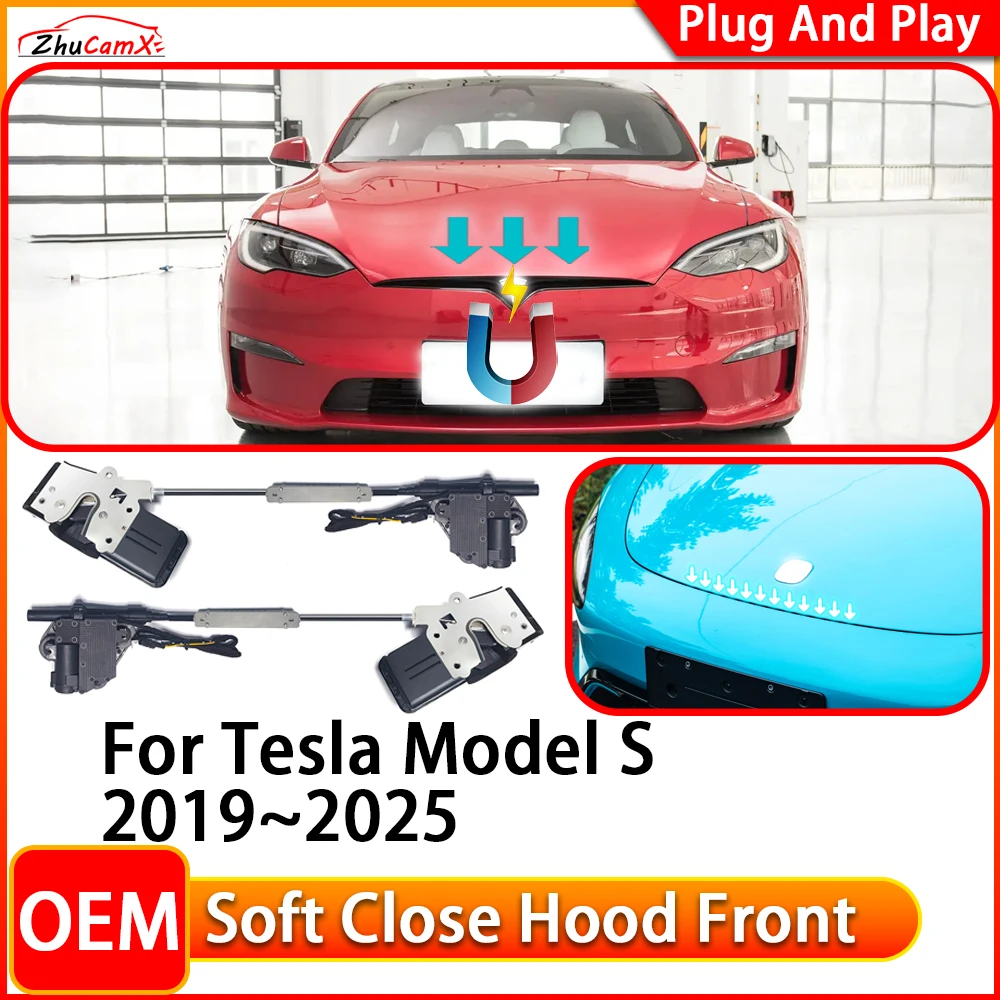 Фото Для Tesla Model S 2019-2025 Автоматическая защелка с электроприводом, электрическая передняя защелка капота, система закрытия капота с электроприводом №1