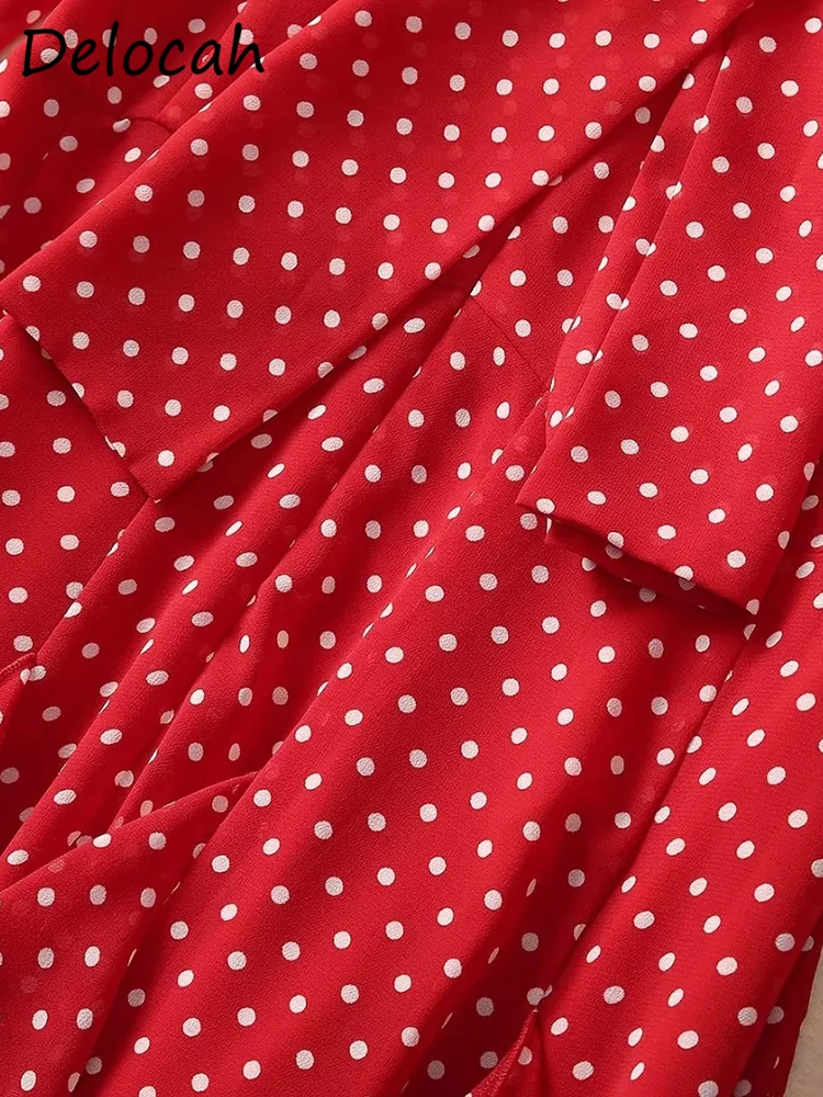 Женское платье-трапеция Delocah красное платье в горошек с длинным рукавом оборками