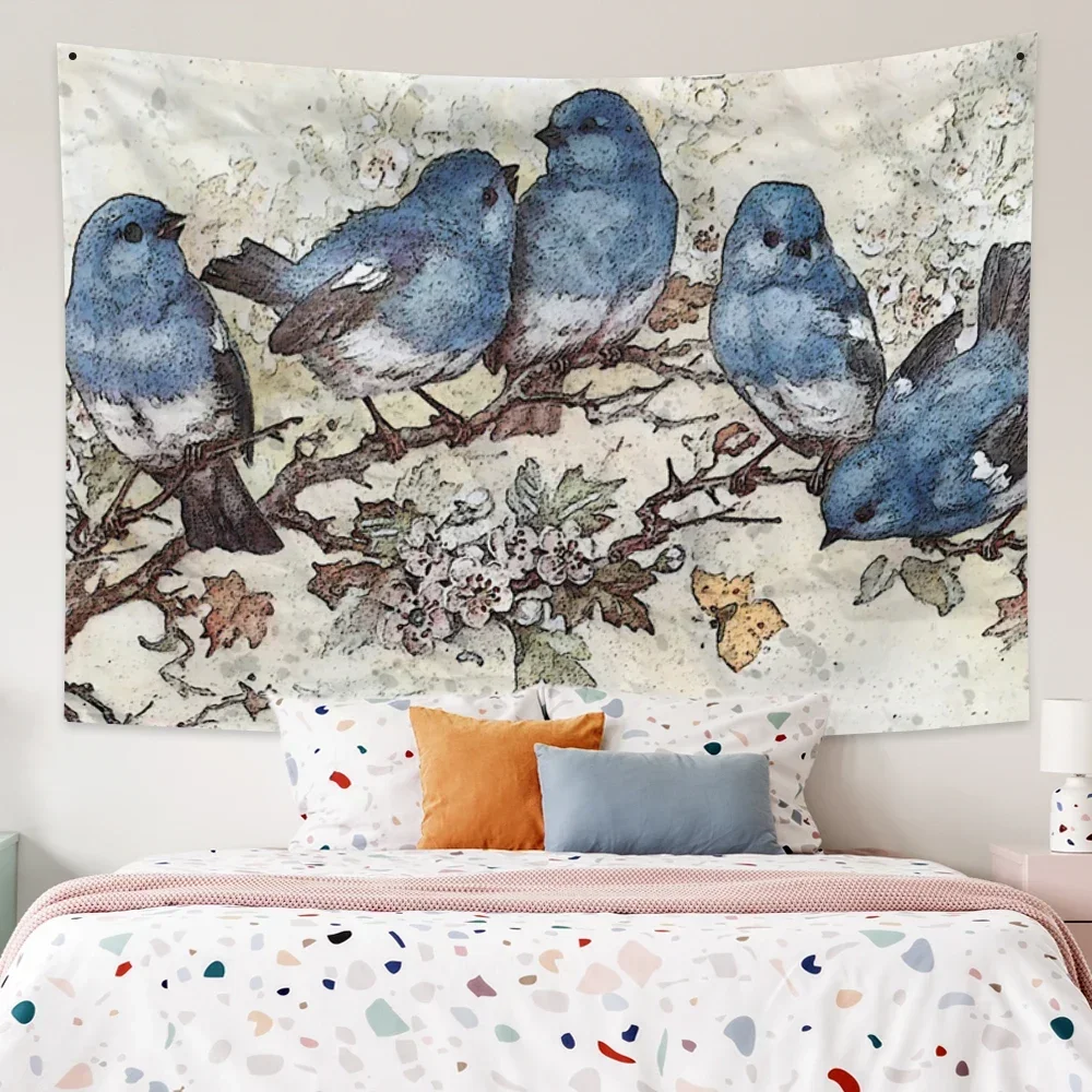 Природный мир птицы гобелен Летающие и сидячие цветы настенное украшение для