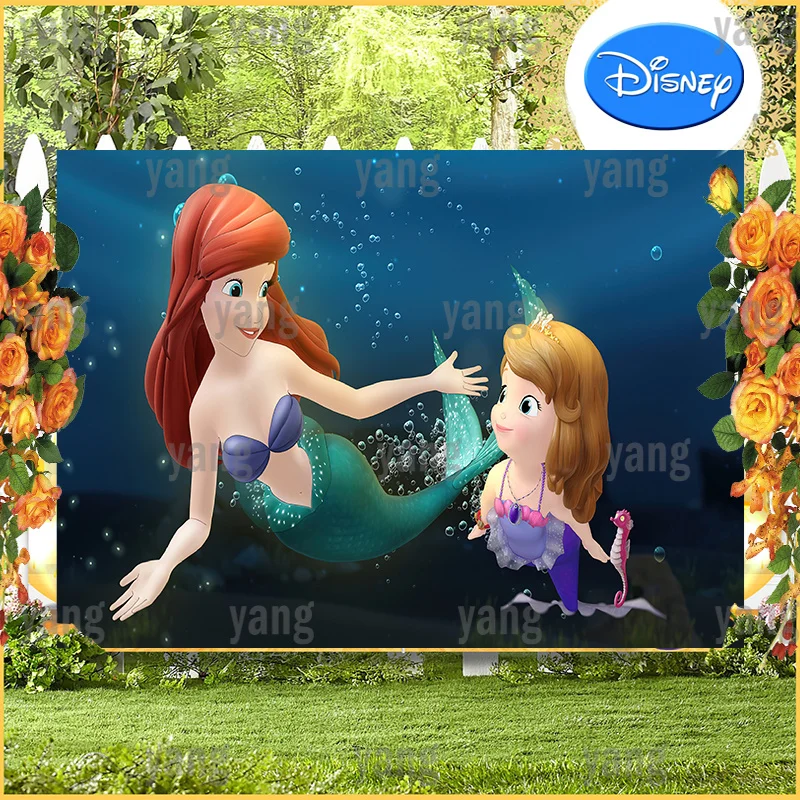 The Little Mermaid Disney Girls Princess Birthday Photo Background Ariel Sea Lovely Green Bubble Backdrop Decoration Baby Shower