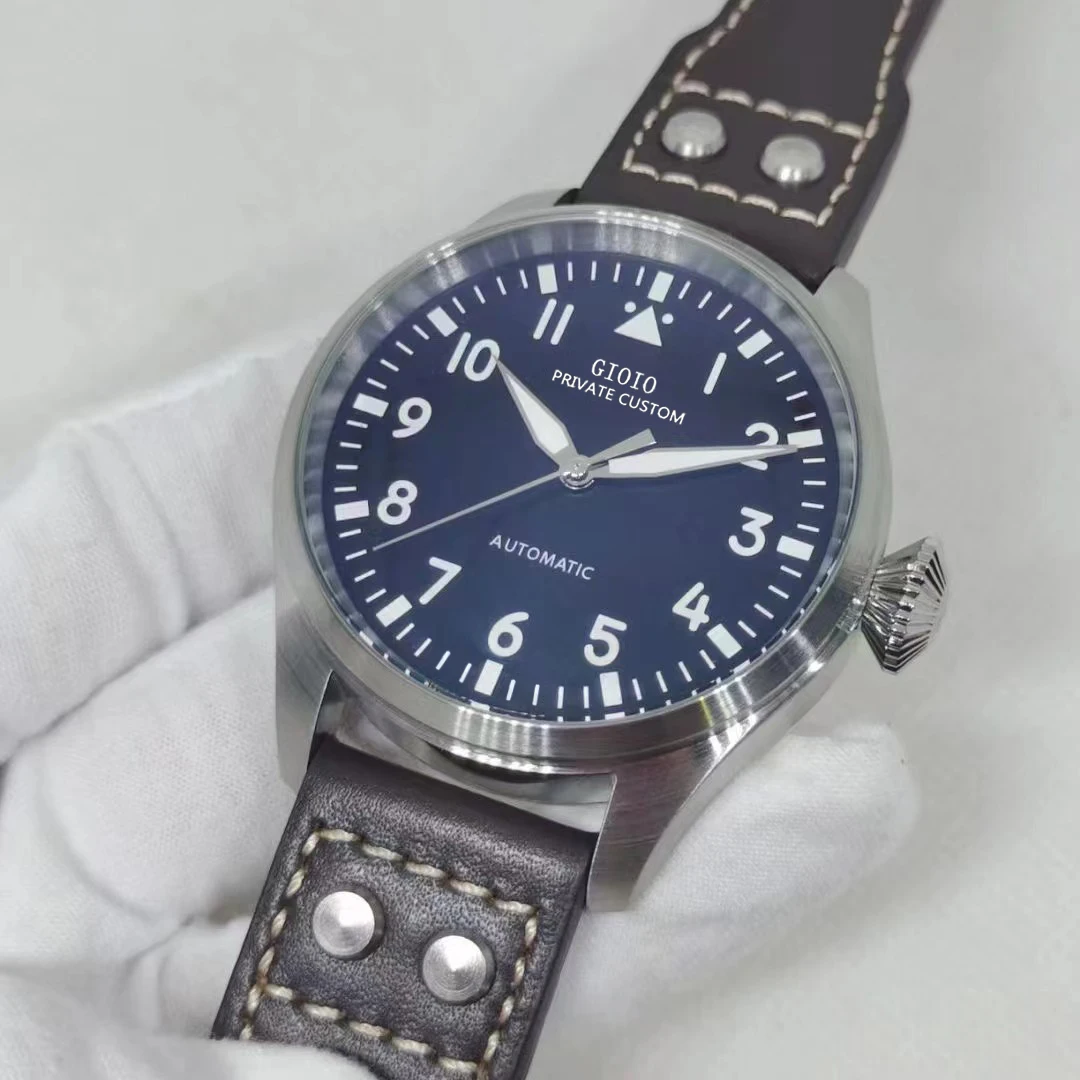 

Luxury Mens Automatic Mechanical Watch Blue Brown Black Leather Big Pilots Rubber Stainless Steel Luminous 43mm
