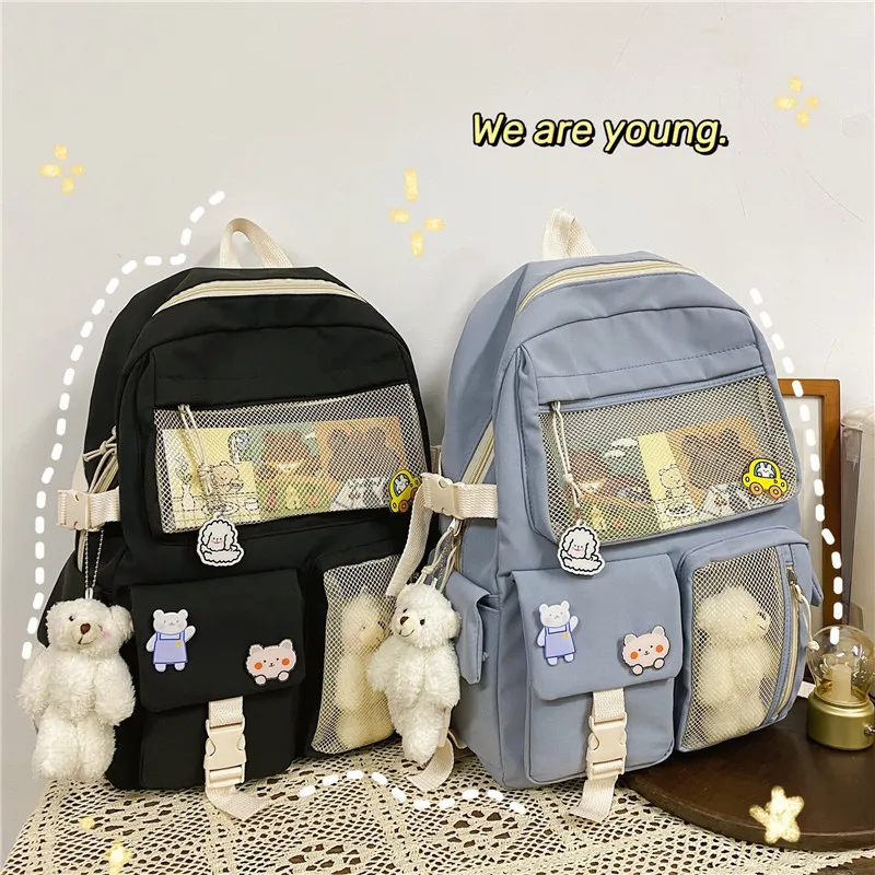 

Meninas do ensino backpack mochila sacos de escola para adolescentes multi bolsos nova kawaii mochila feminina harajuku bonito