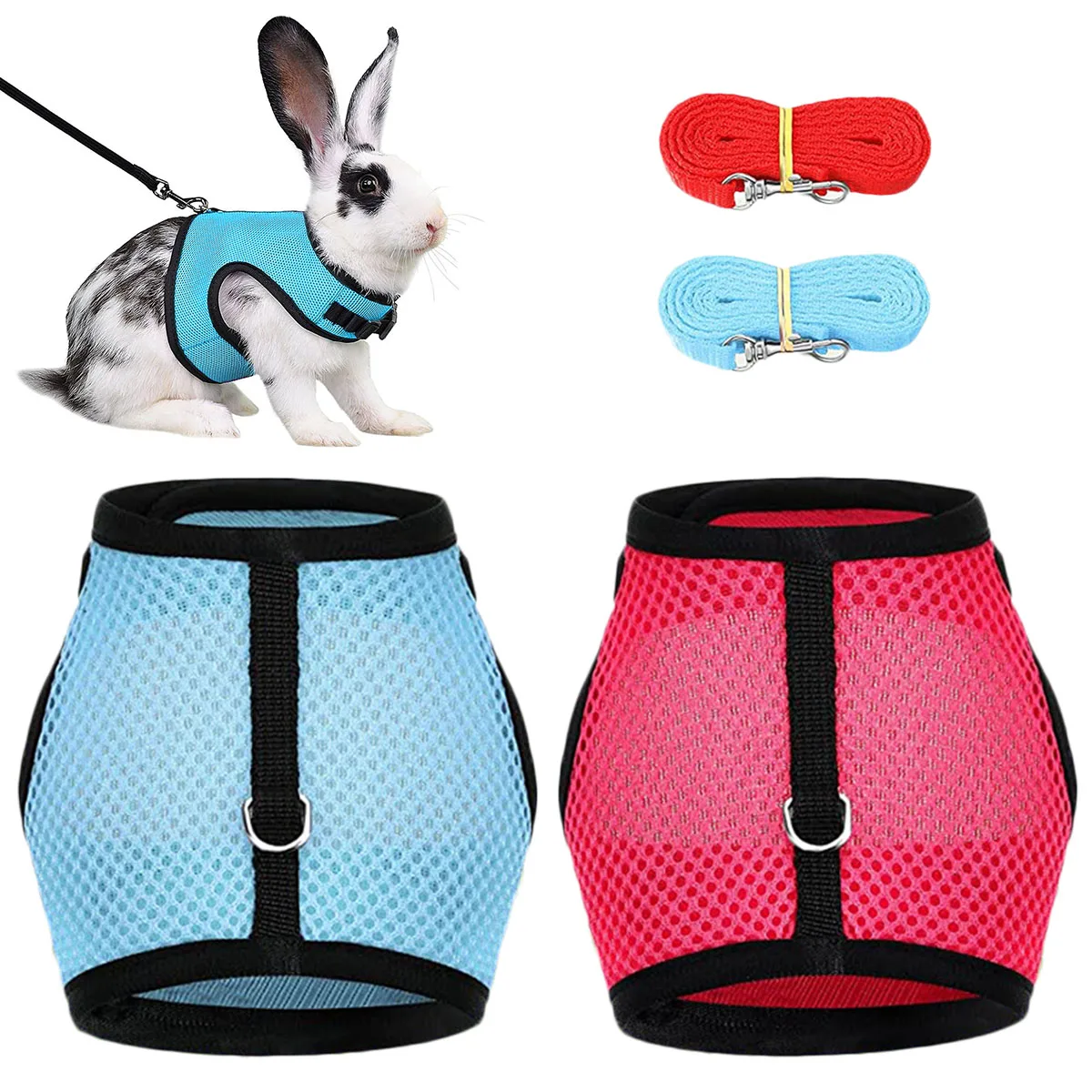 

2 Pack Adjustable Rabbit Harness Mesh Cloth Vest Leashes for Small Animal Harness for Rabbits Running Walking Jogging Pet Supply