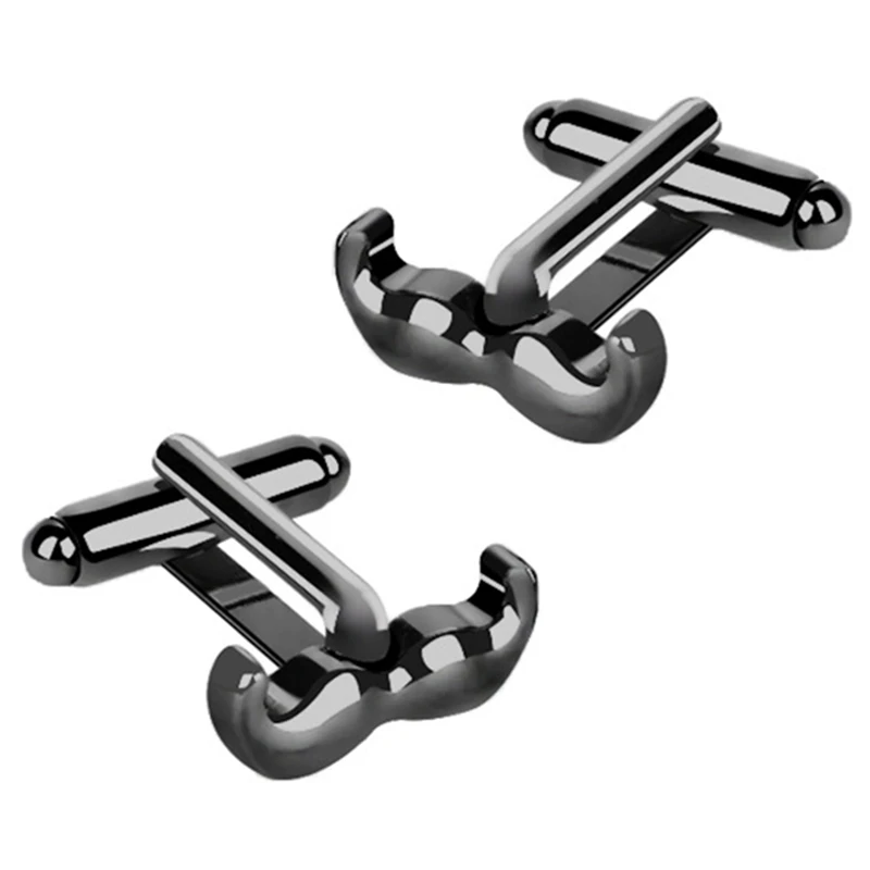 Запонки с усами Tash Волосы на губах Черная борода Манжеты пуговицами Подарок отцу