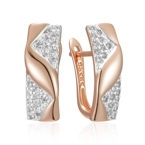 Серьги-подвески Kinel с цирконом, розовое золото