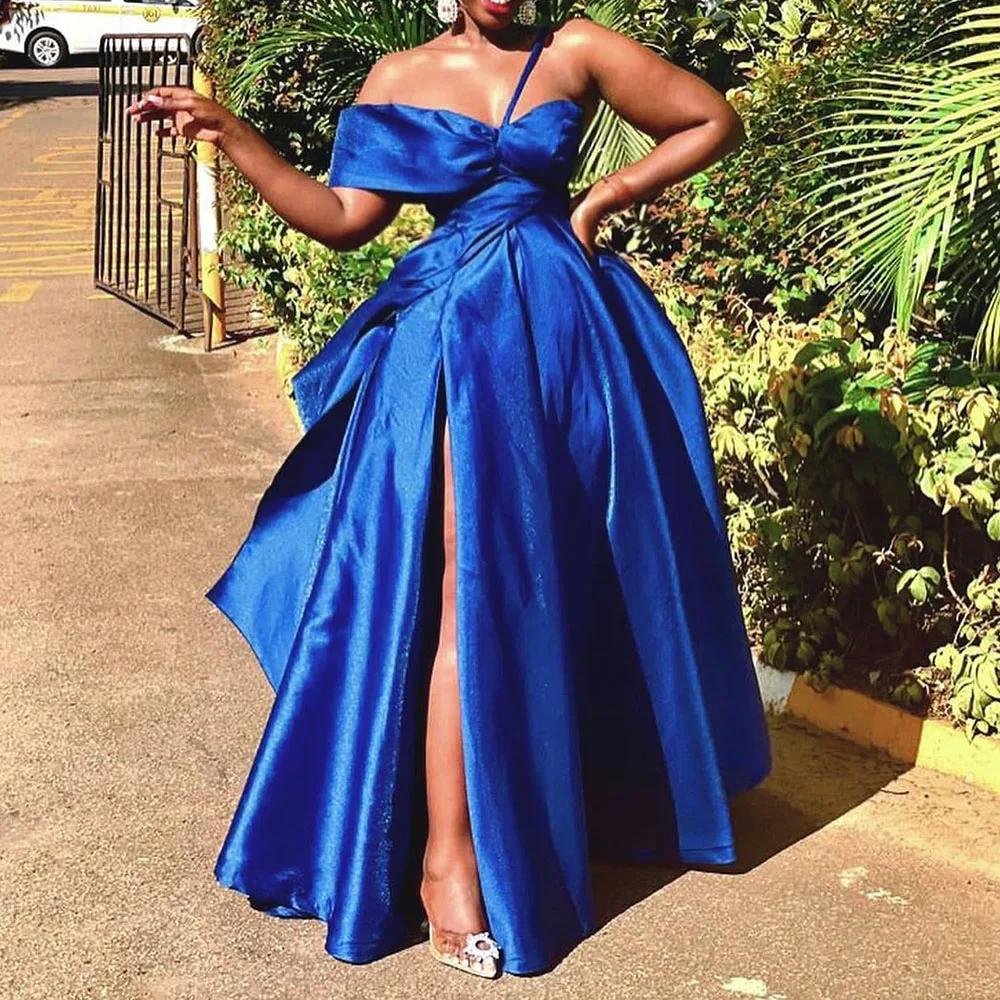 

Elegant Celebrity Style Dress for Women 2022 High Split Floor-Length Off-The-Shoulder Split-Front Short Sleeves Party Ball Gown