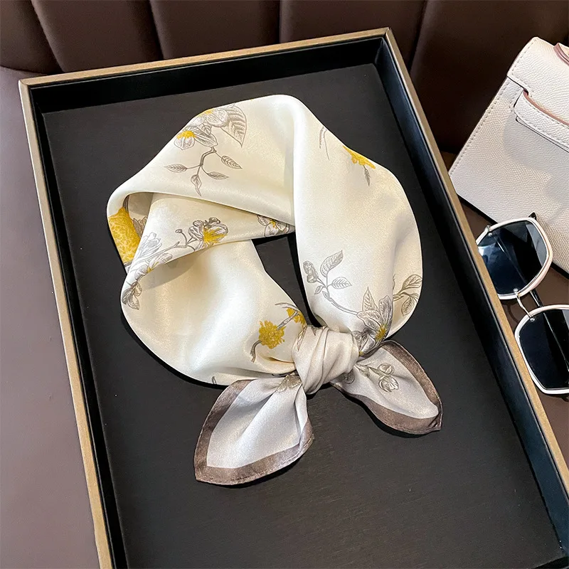 Женский шарф из чистого шелка 100% шейный платок квадратная маленькая повязка на