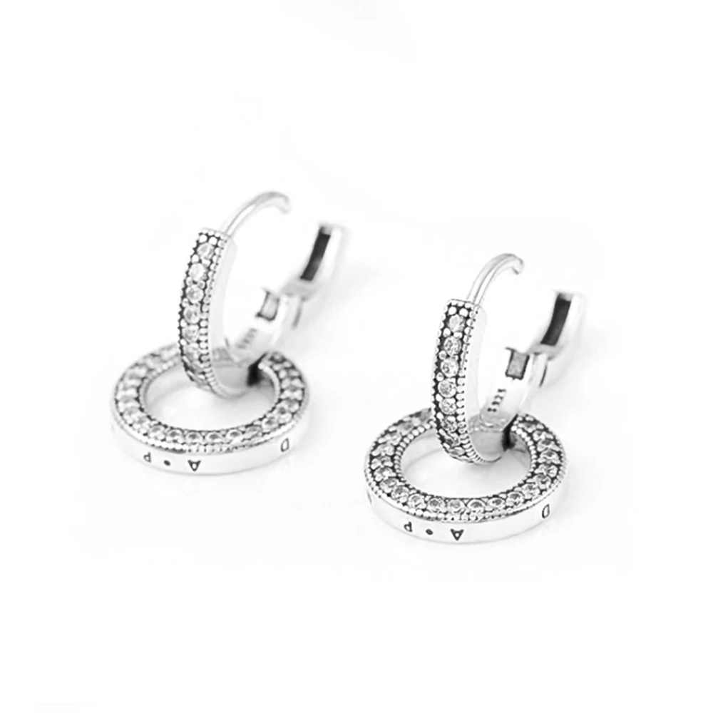 Pandora Rotterdam-Boucles d'oreilles doubles créoles pour femme, argent 925, original, niche, mode, cadeau de bijoux, sac grill