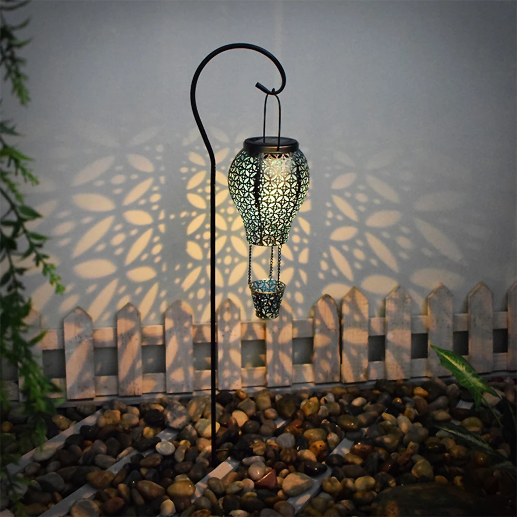 

Solar Hot Air Balloon Light Lamps Lawn Outdoor Ground Plug Iron Patio Lanterns Exquisite Creatively Hanging Bronze