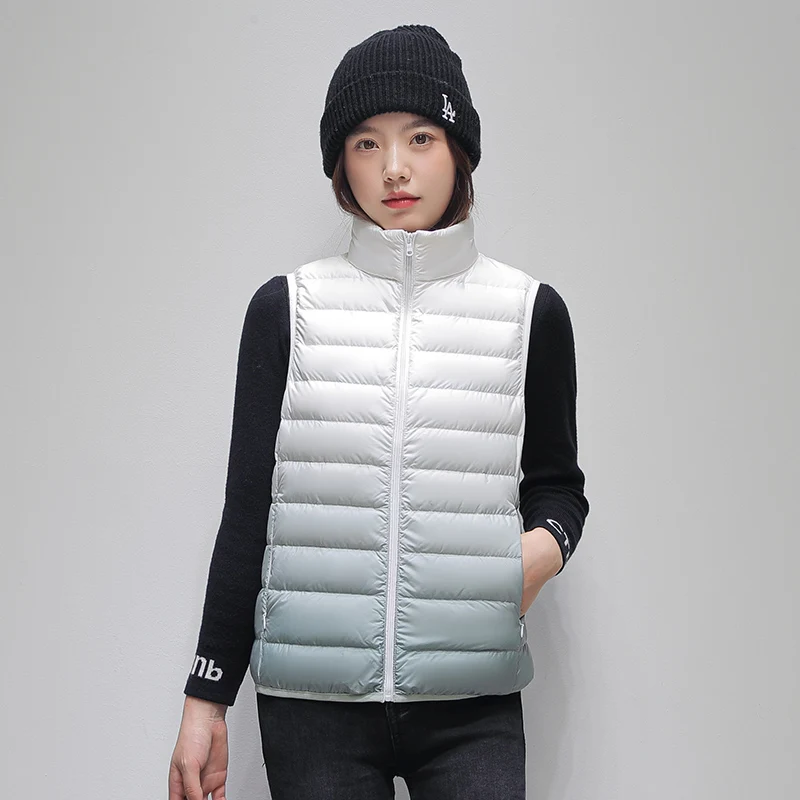 Новый постепенный цвет женский короткий Стильный универсальный пуховик с