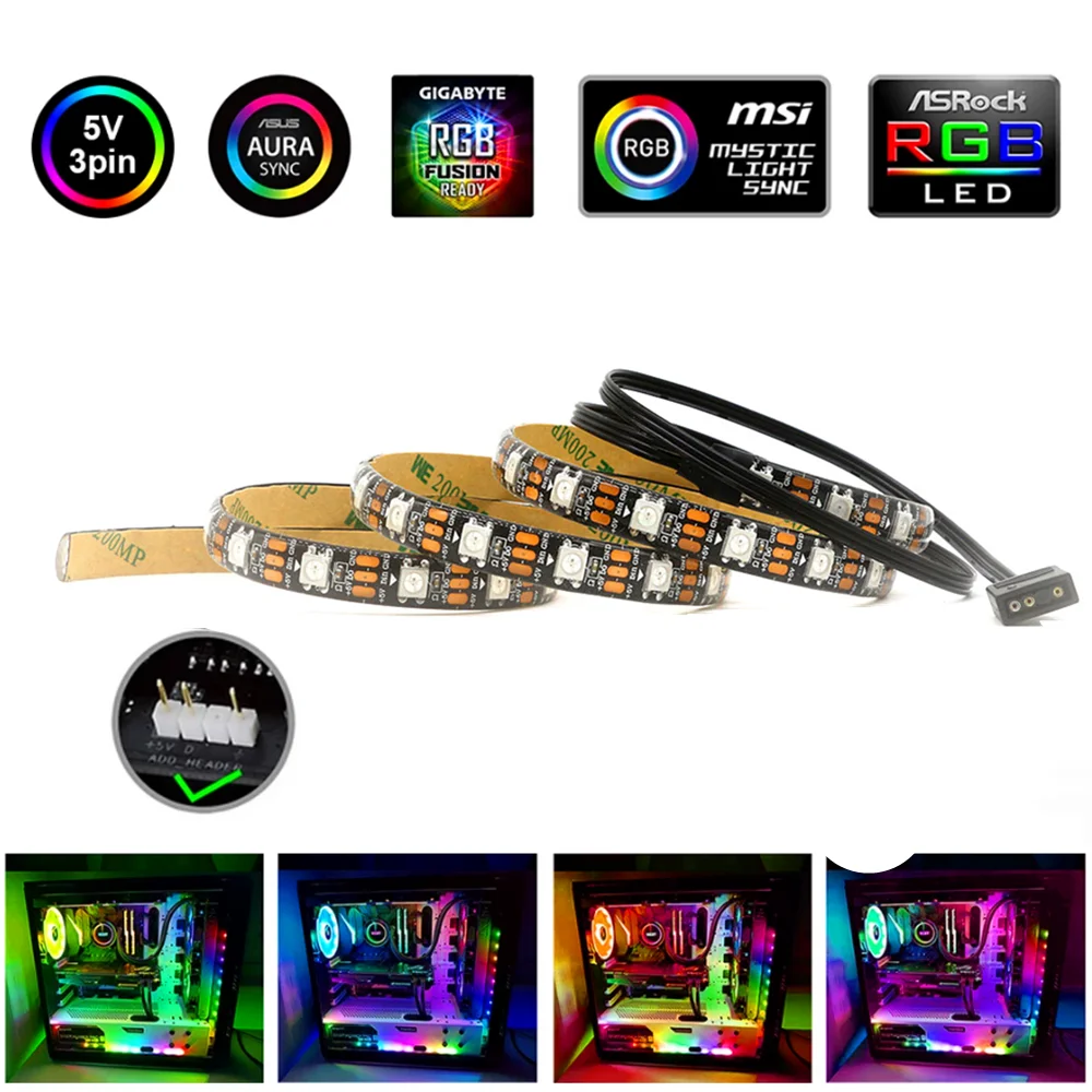 Светодиодная лента для настольного компьютера WS2812B IC 5050 SMD 5 В 3 контакта 0 м 1 2 -