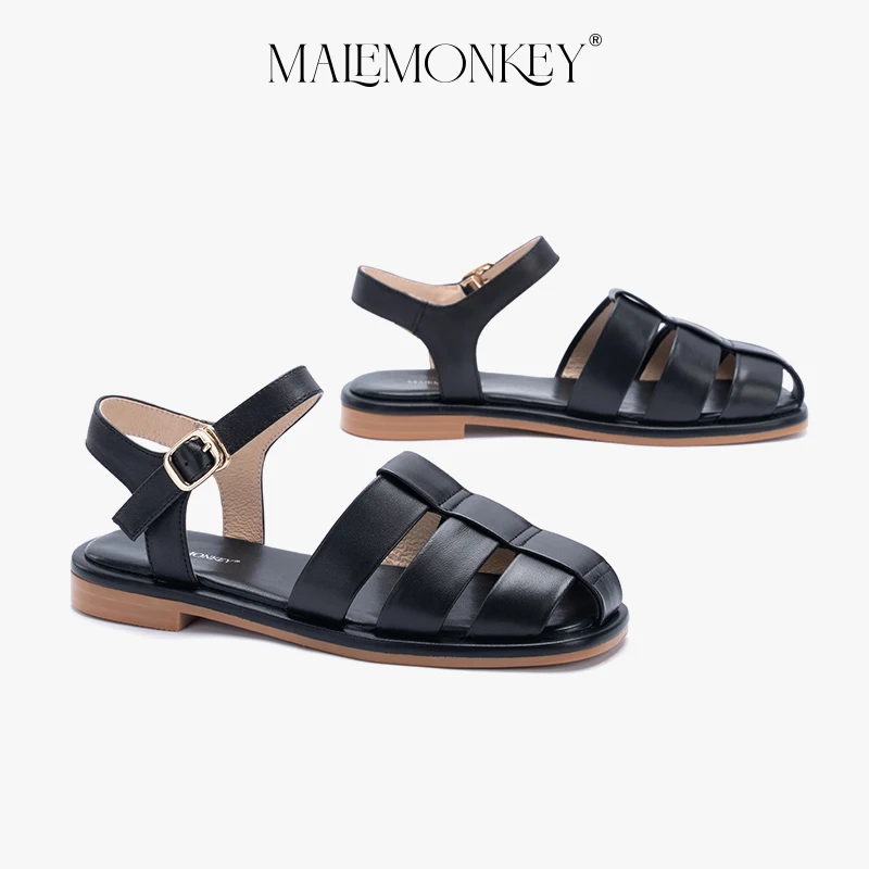 High Quality Women Genuine Leather Sandals Summer Footwear Retro All-match Roman Woven Sandals Beach Casual New Flats Handmade