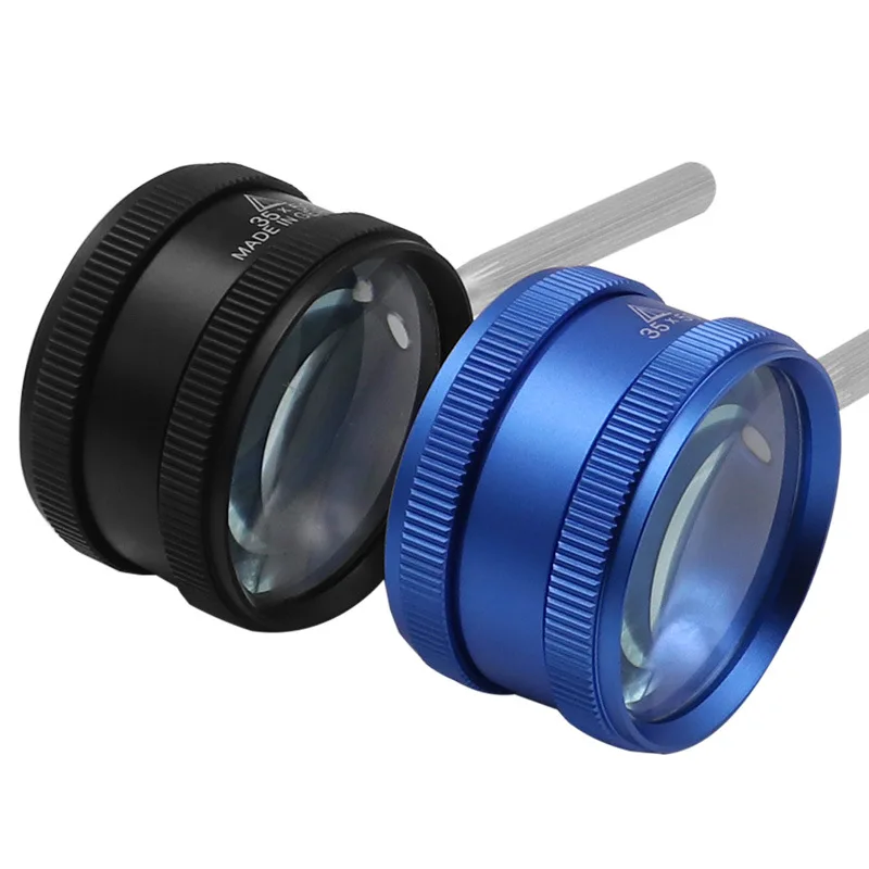 

Handheld 35X Monocle Magnifier Blue Black Metal Cylinder Magnifying Glass 50mm Optical Antique Jewelry Amber Identification Tool