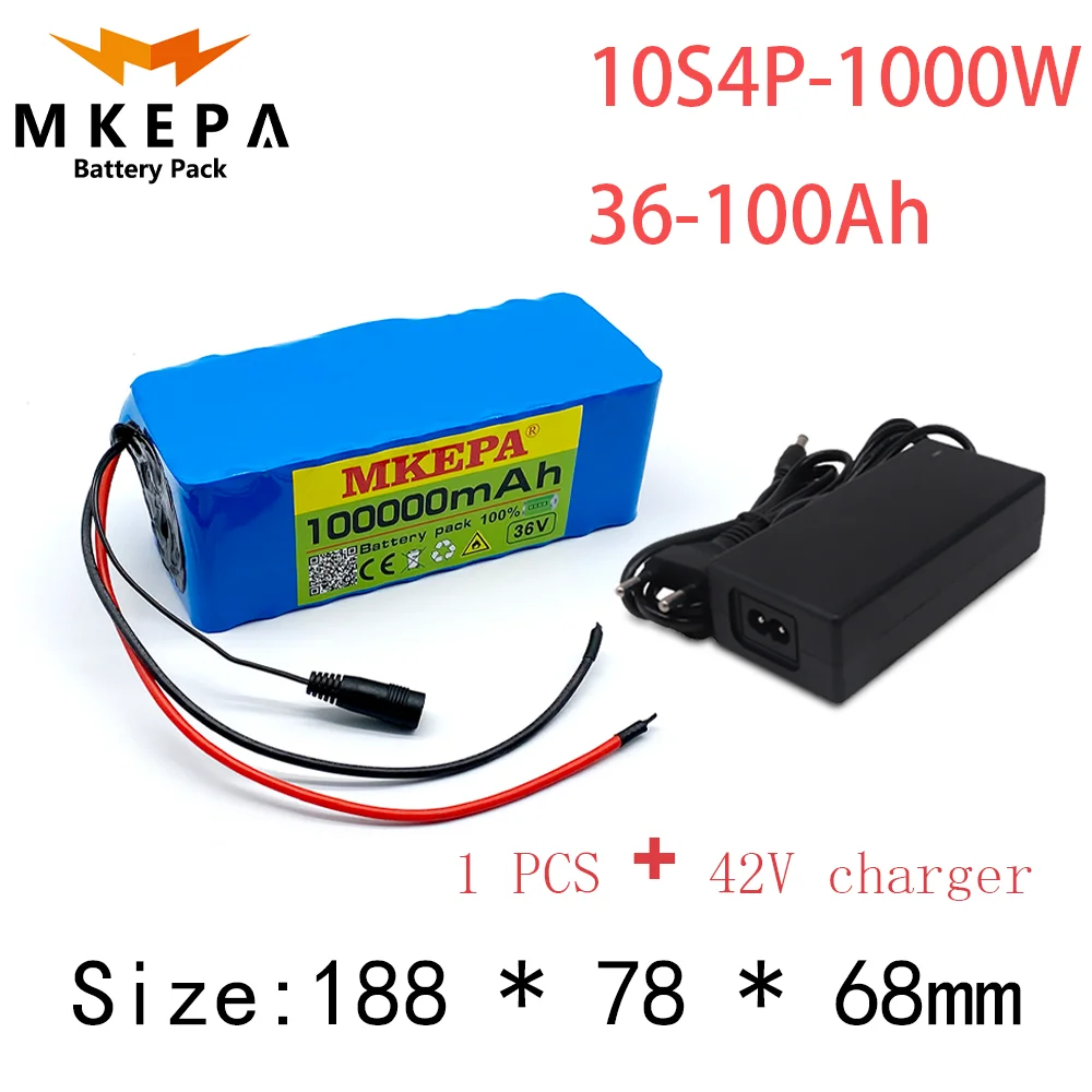 

Mkepa / lithium battery 18650 10S4P 36V 100000mAh for bicycle electric vehicle 750w-w with BMS 25A + charger
