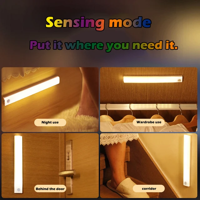 Smart Rechargeable Motion Sensor LED Bar Light: Dimmable Under Cabinet Lamp with USB Charging - Perfect Night Light for Rooms an Aisles 4