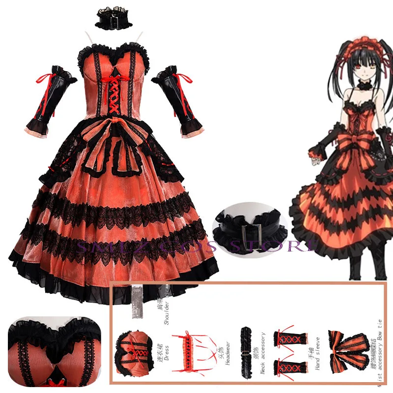 Фото Tokisaki Kurumi Косплей Аниме DATE A LIVE Костюм Женский Готический Кошмар Лолита Платье Принцессы Парик Комплект Наряд Для Хэллоуина №2