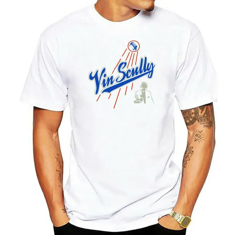Vin Scully T-Shirt La Los Angeles Baseball Tee 100% Cotton Mens White New Harajuku Tops Fashion Classic Tee Shirt