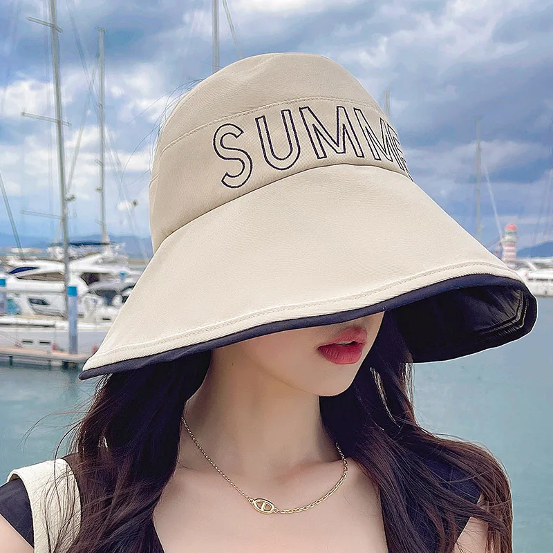 

COKK Summer Hats For Women Foldable Fisherman Cap Empty Top Sunshade Beach Sun Hat Female Sunscreen Floppy Sunhat New Ladies