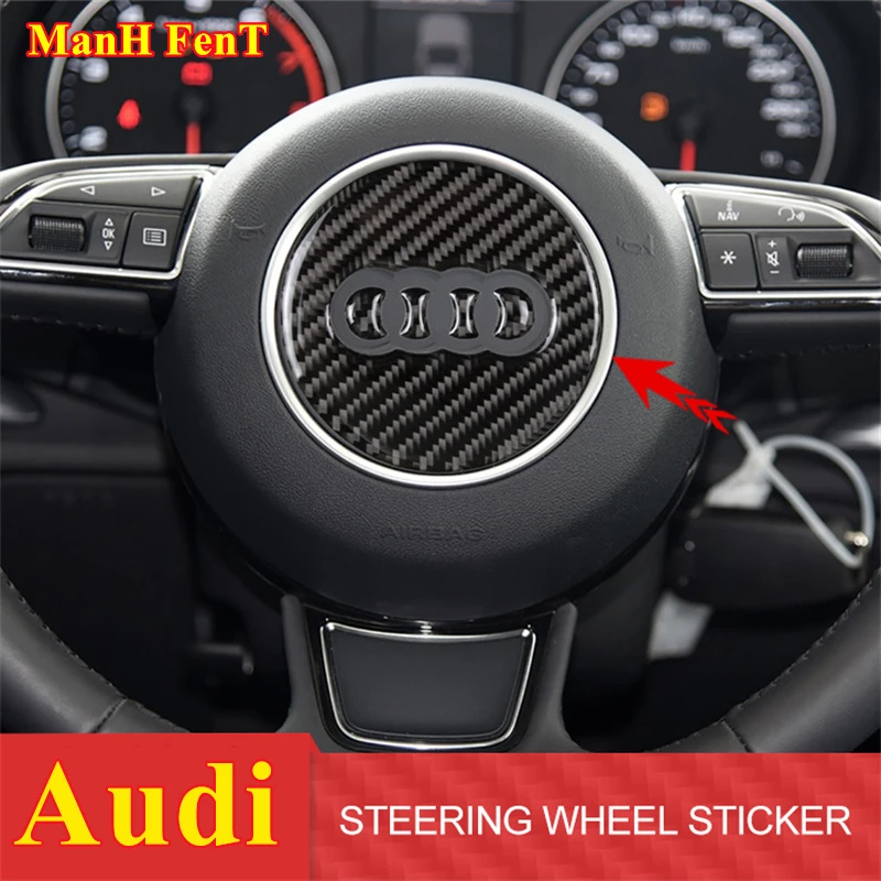 

For Audi Steering Wheel Sticker Center Logo Panel Real Carbon Fiber Interior Decoration 3D Sticker A3 A4 Q3 Q5 Q7