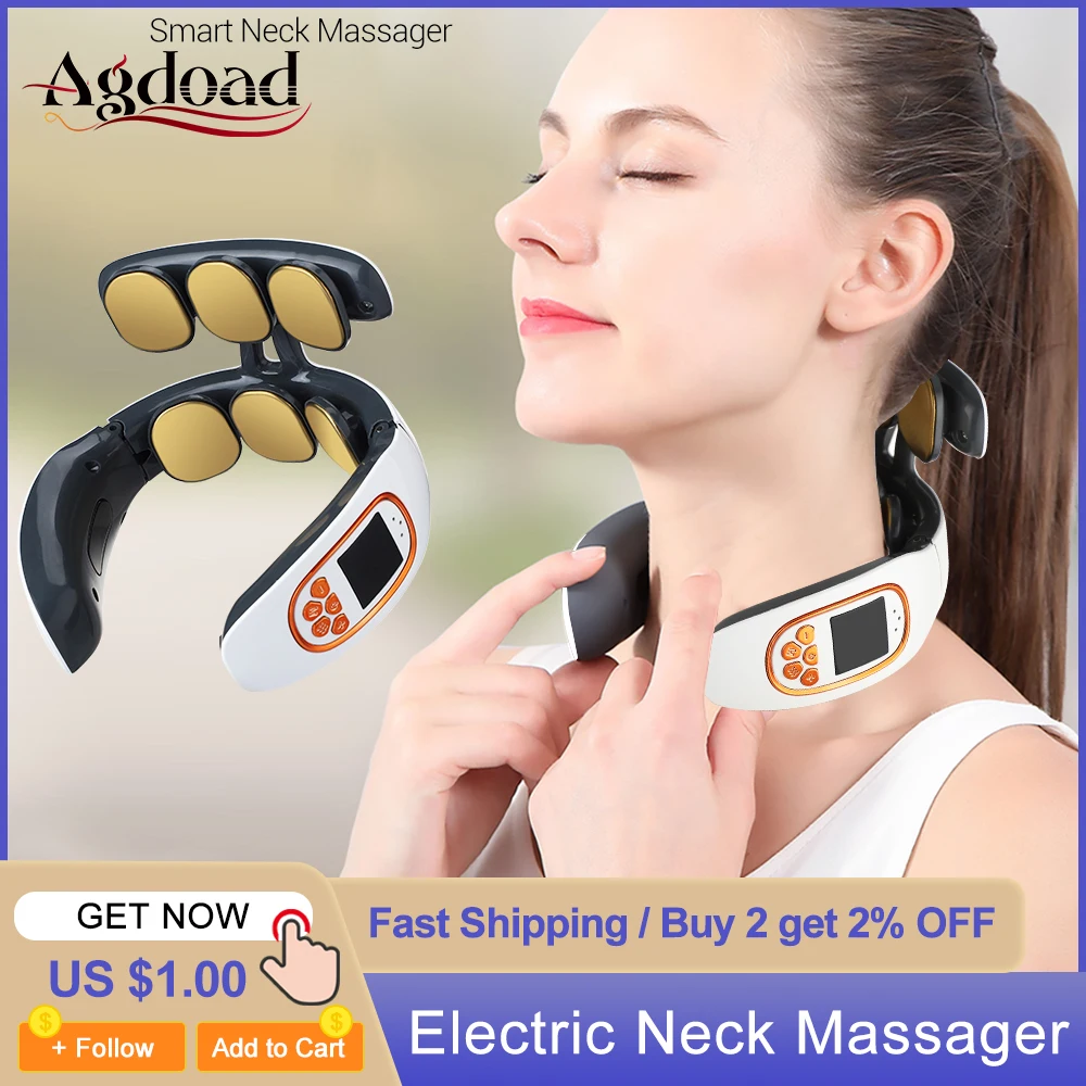 

4 Mode Electric Neck Massager Ems Shoulder Body Heating Tens Pulse Cervical Vertebra Physiotherapy Accupoint Massage Pain Relief