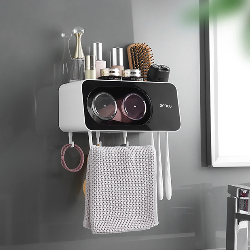 

Towel Toothbrush Holder No Drilling Bathroom Shower Shelf Organizer Rack Shampoo Tray Stand Wall Mount