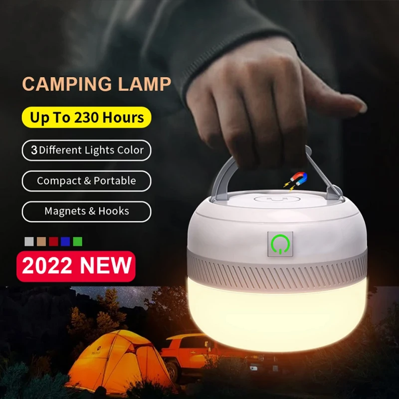 

New LED Tent Light 3 Colors Rechargeable LED Camping Strong Light with Magnet Outdoor Hiking Night Portable Emergency Light