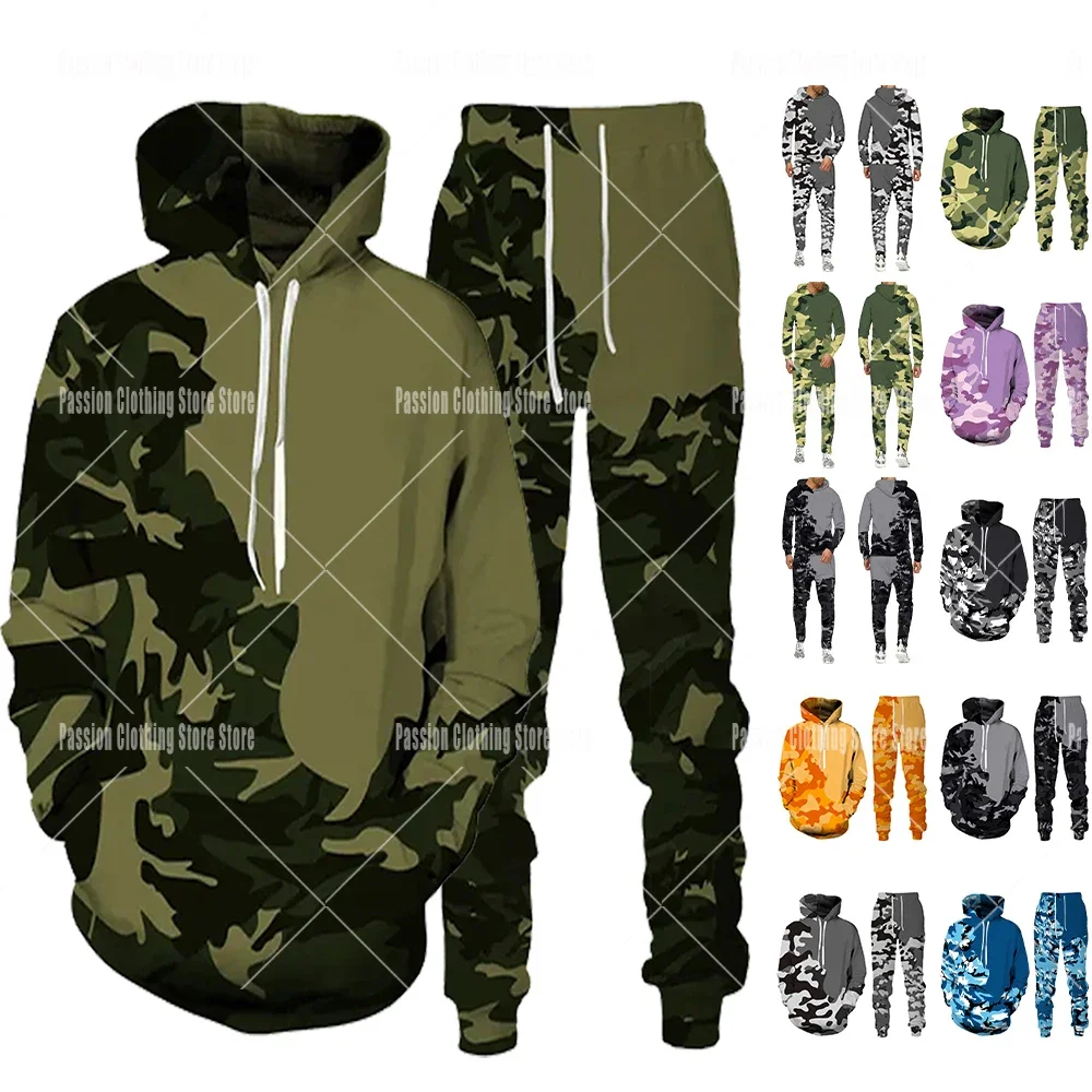 

New Camouflage Pants Suit Men's Tracksuit Sweatshirts 3d Printed Green Military Clothing Sportswear Men Fashion Streetwear Sets