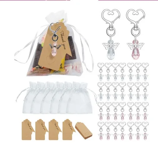 

Party Favours for Guests 30 Set Angel Keychain with Thank You Tag Drawstring Organza Bag party party