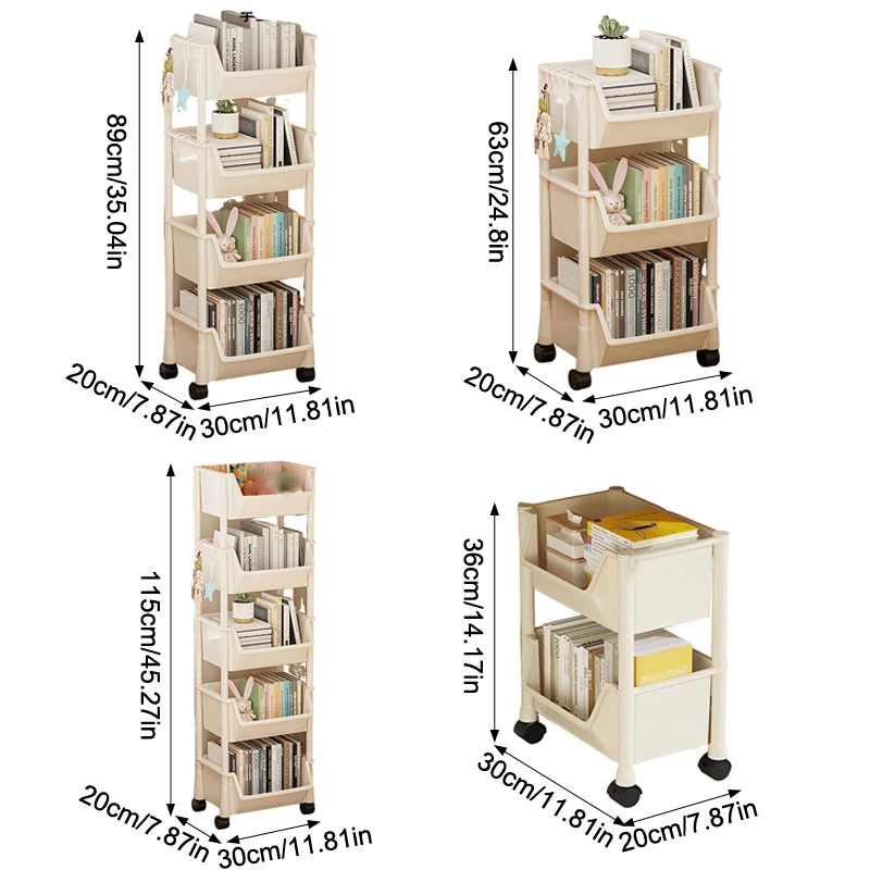 Книжная полка на тележке подвижная книжная мобильная кухонная для хранения