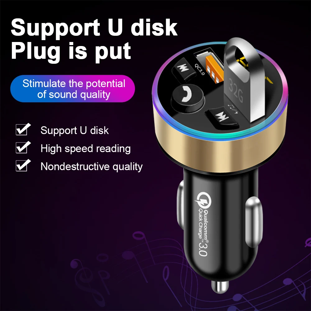 

QC3.0 Dual USB Car Charger MP3 Player FM Transmitter Bluetooth-Compatible 5.0 Receiver Handsfree With LED display car Charger