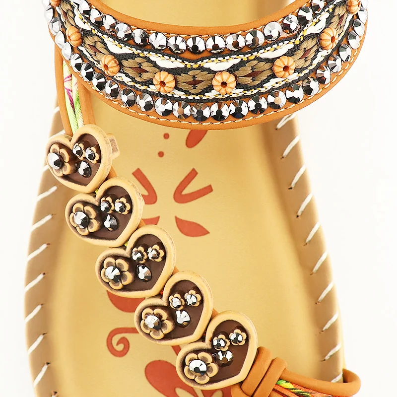 Women's Sandals Flip Flop Flat Sandals Retro Design Rhinestone Chain Soft Bottom Support Resort Outdoor Slides Flowers Sandals