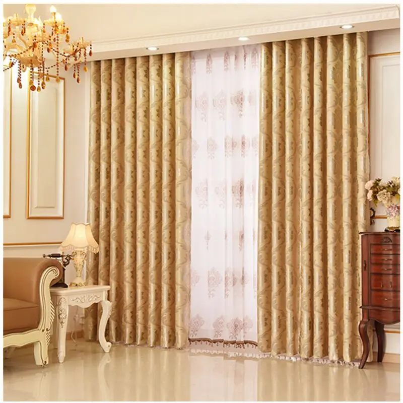 

Golden European Jacquard Blackout Curtains for The Living Room Bedroom Double-sided Monochrome Fabric Windows Backdrop Curtain