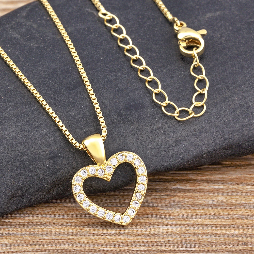 

AIBEF Romantic Fashion Gold Color Chains Necklaces CZ Lucky Heart Pendant Necklace for Women Gift Jewelry 2022 New