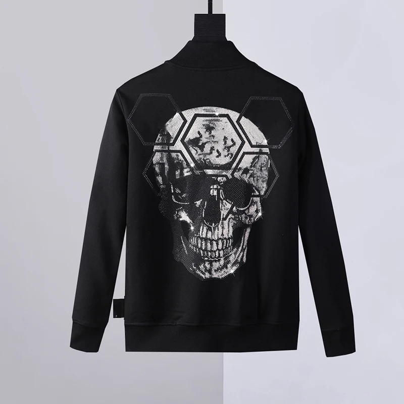 

2022 Men sweater skull print diamond cardigan long sleeve coat European and American fashion cotton top moletom masculino Luxury