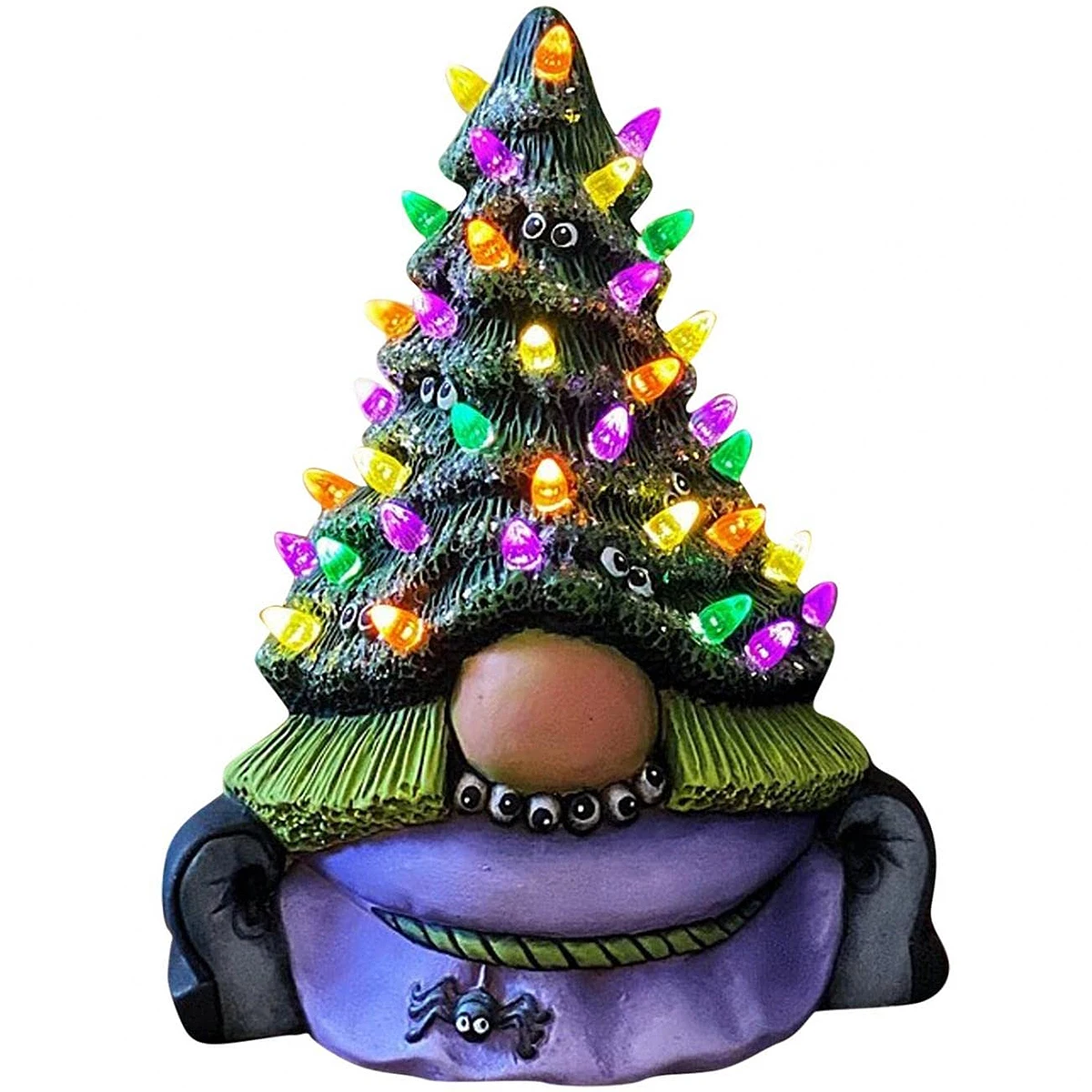 

Gnome Halloween Tree Light Gnome Christmas Tree Statue Cute Tabletop Colorful Christmas Tree Light Resin Durable Handmade Dwarf