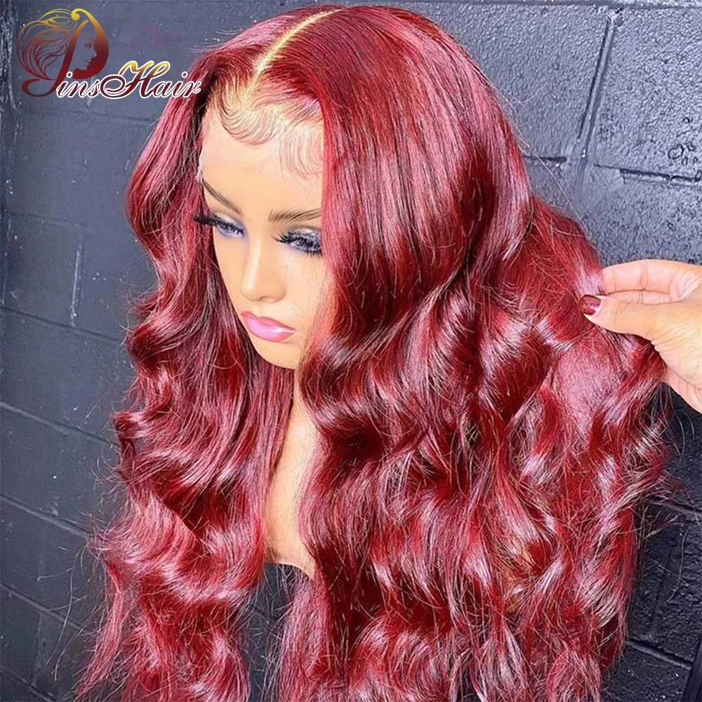 99J Lace Front Wig Human Hair Cherry Red Body Wave 13×4 Lace Front Human Hair Wigs Brazilian Burgundy Transparent Lace Front Wig