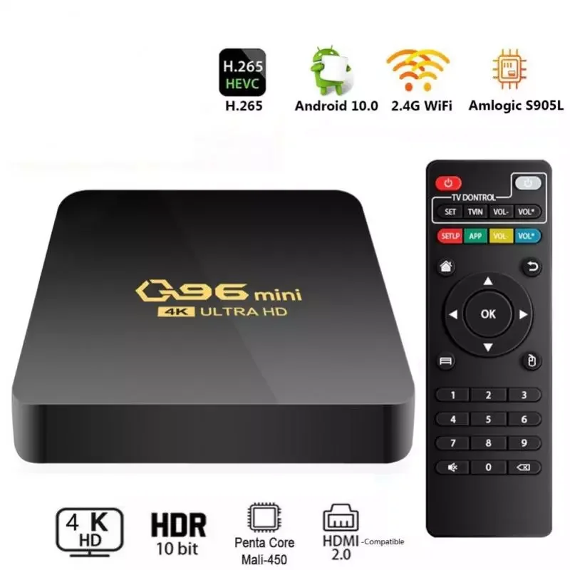 

Q96 Mini Smart TV Box Android 10.0 S905L Quad Core 2.4G WIFI 4K Set Top Box Media Player Home Theater Android TV Box Internet TV